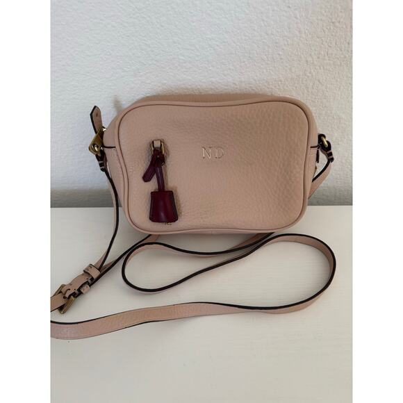 J. Crew Womens Pink Leather Monogrammed Crossbody Medium small Purse - Picture 1 of 8